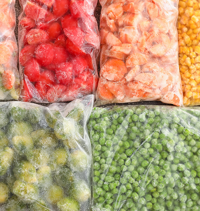 Frozen vegetables in plastic bags