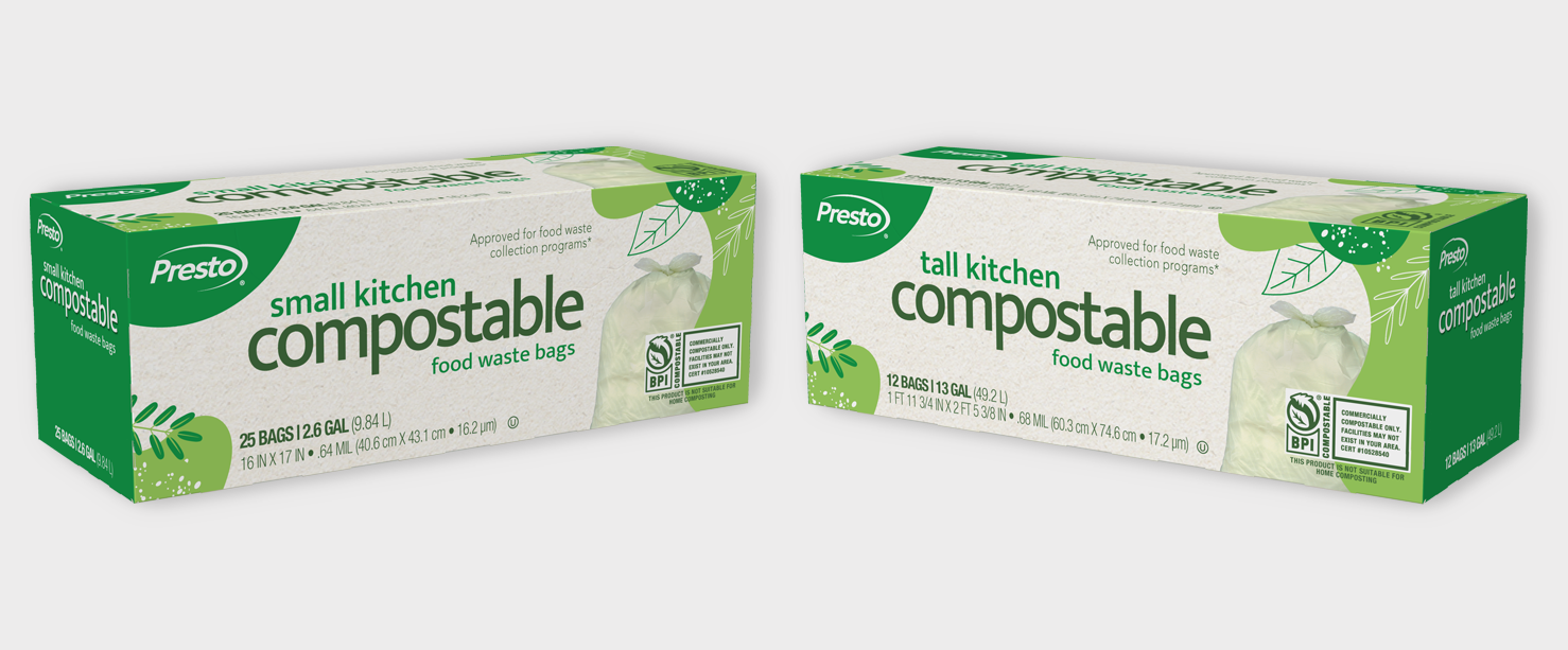 Cartons of compostable trash bags