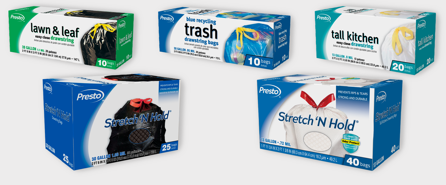 Selection of drawstring trash bags